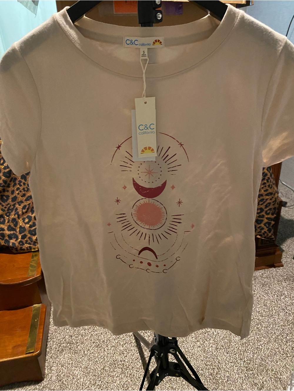 C&C California Cream Short Sleeve Tee with Pink & Burgundy Celestial Graphic
